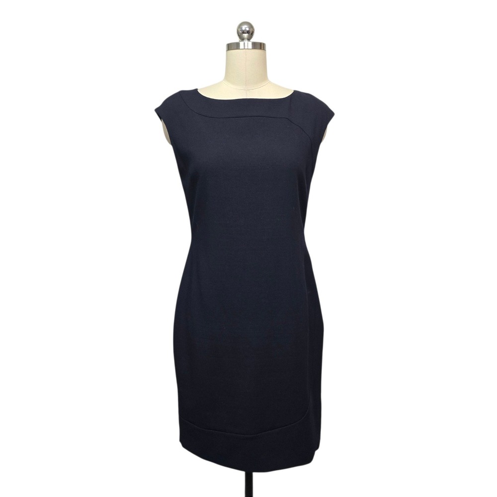 LK Bennett London DR Vally Navy Blue Virgin Wool Blend Sheath Dress Size 8 US